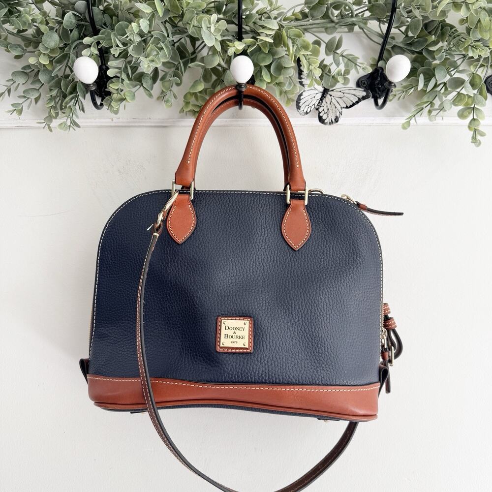 Dooney & Bourke Pebble Grain Zip Zip Satchel in navy NWOT #VW